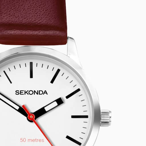 Nordic White Dial & Red Leather Strap Ladies Watch
