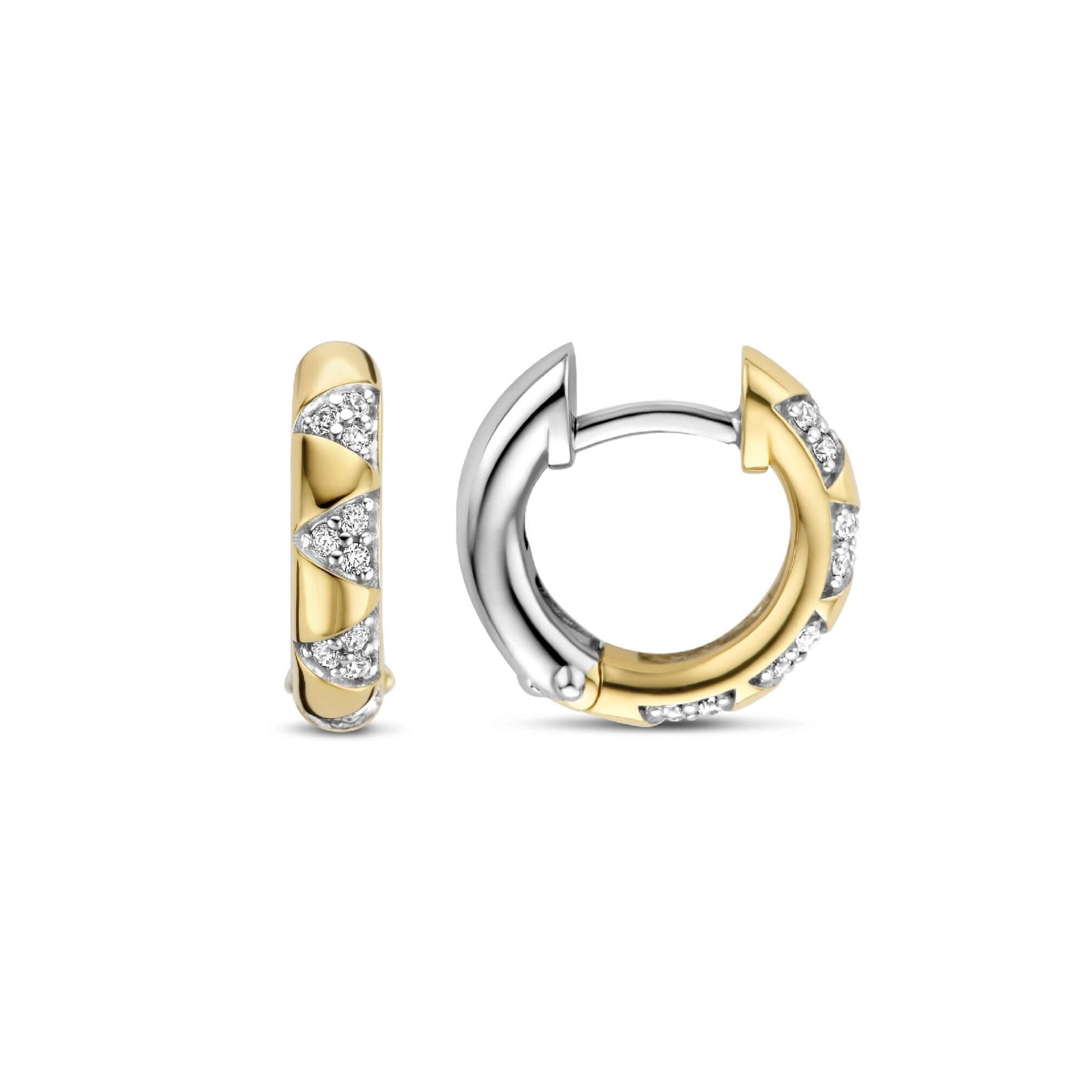 Two Tone Hoop CZ Star Stud Earrings