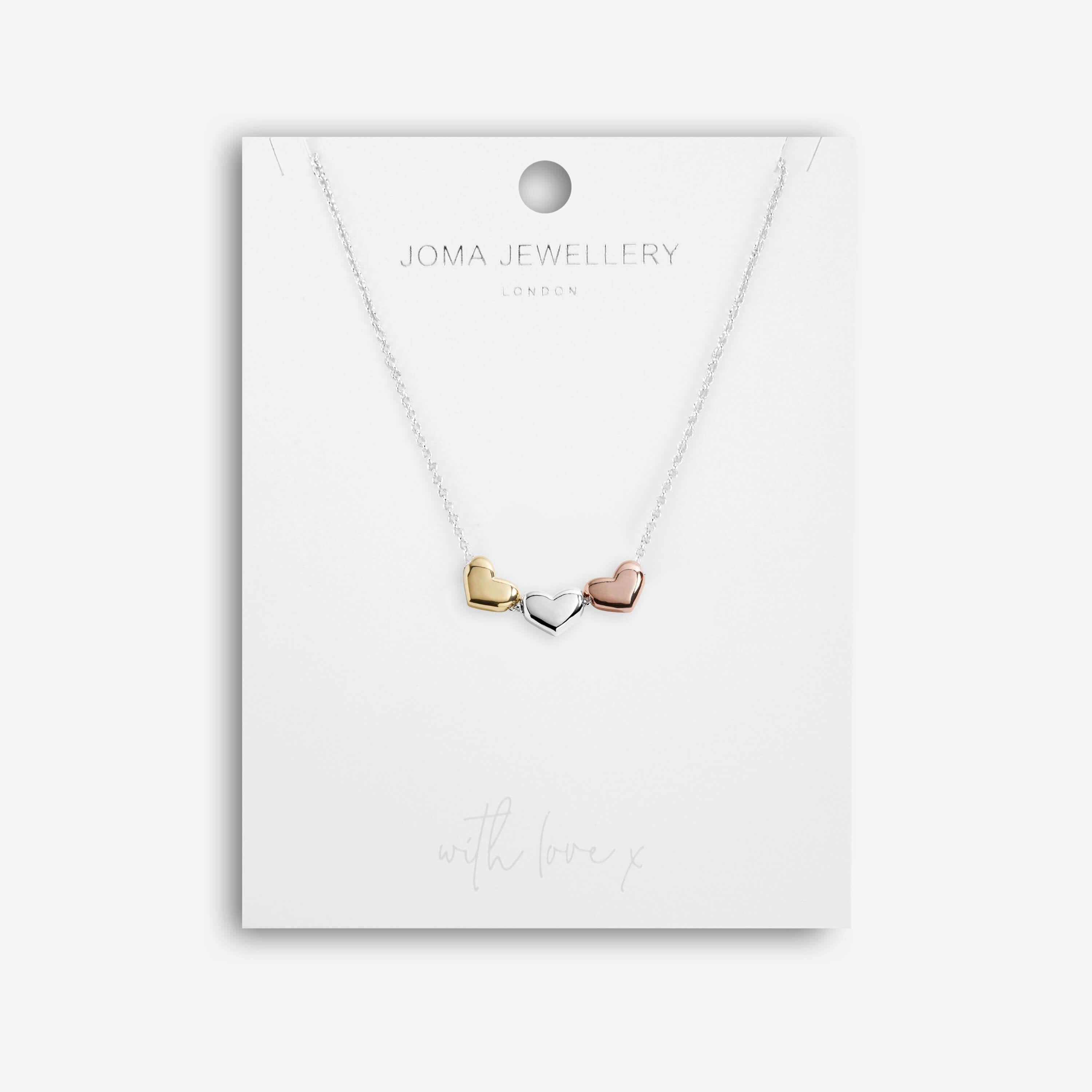 Florence | Heart Necklace | Silver Rose Gold And Gold | Necklace | 46cm + 5cm Extender