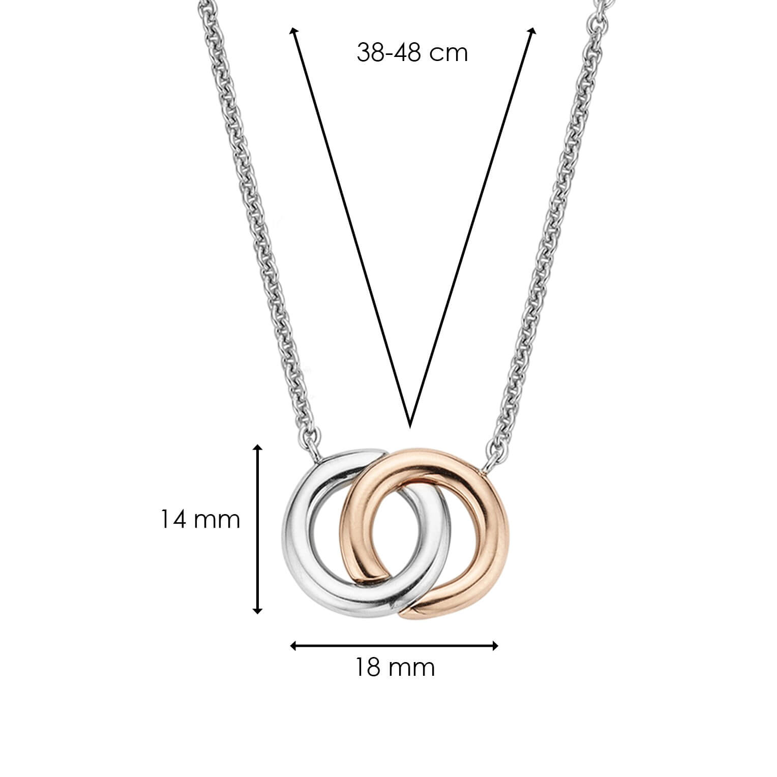 Silver & Rose Gold Tone Entwined Circles Chain Necklace