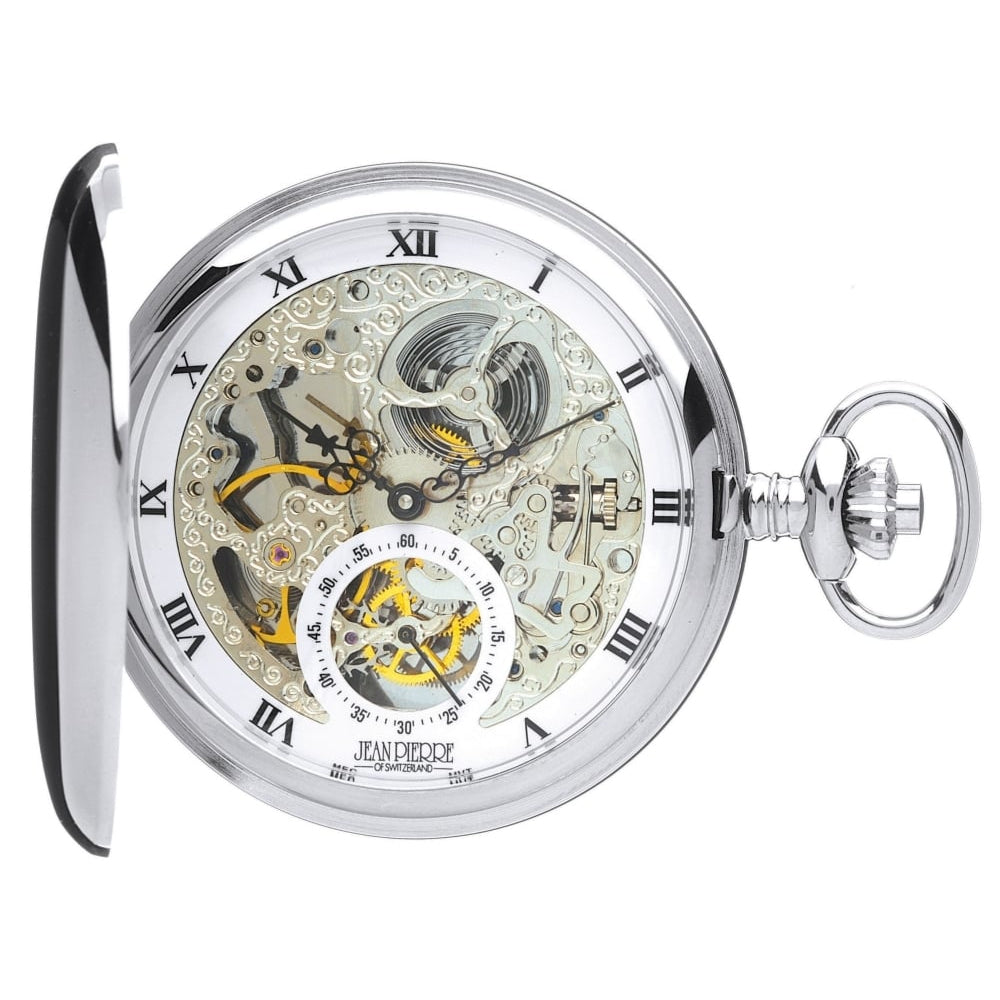 Chrome Plated Double Hunter Mechanical Pocket Watch