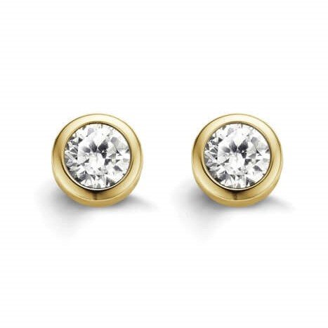 Gold Tone Round CZ Stud Earrings