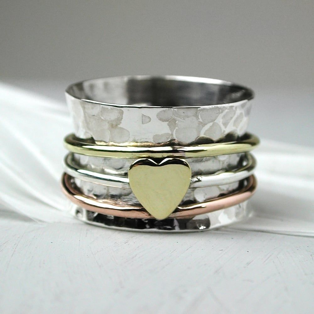 Spinning Ring With Single Golden Heart