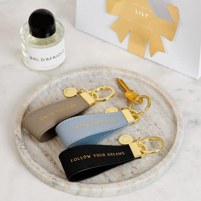 Sentiment Loop Keyring - Choose Happiness - Dusty Blue