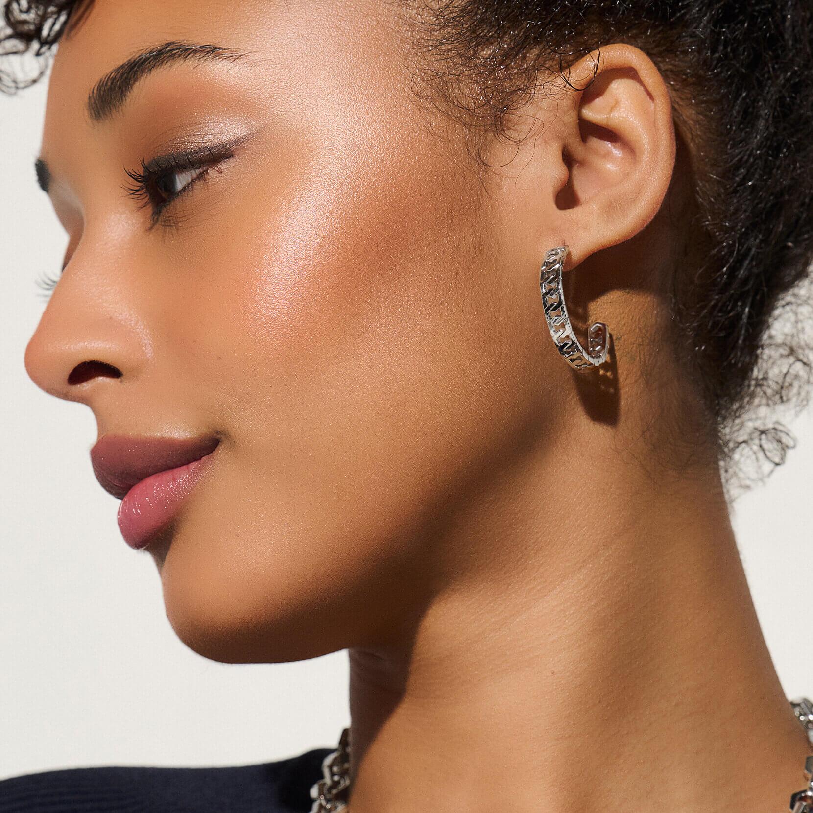SS Honeycomb Link Hoop Earrings