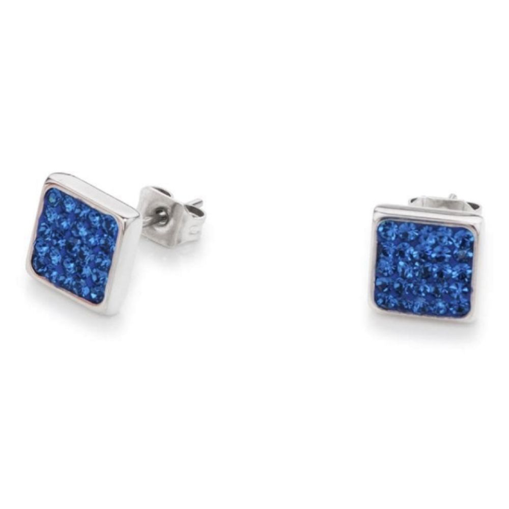 Square Earrings with Stickpin & Blue Swarovski Crystals