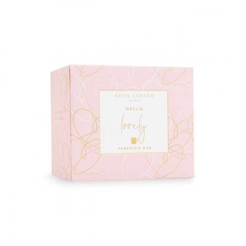 Boxed Porcelain Mug | Hello Lovely | White And Gold