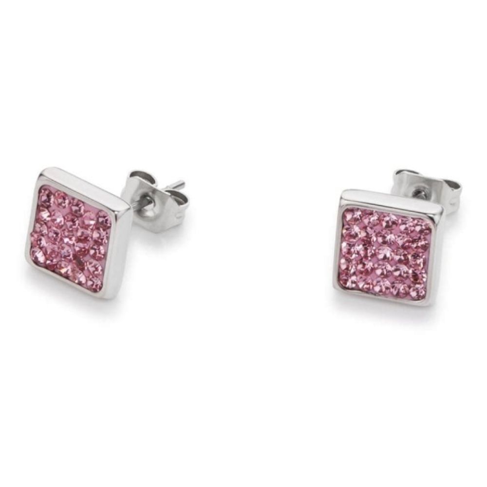 Square Earrings with Stickpin & Rose Swarovski Crystals