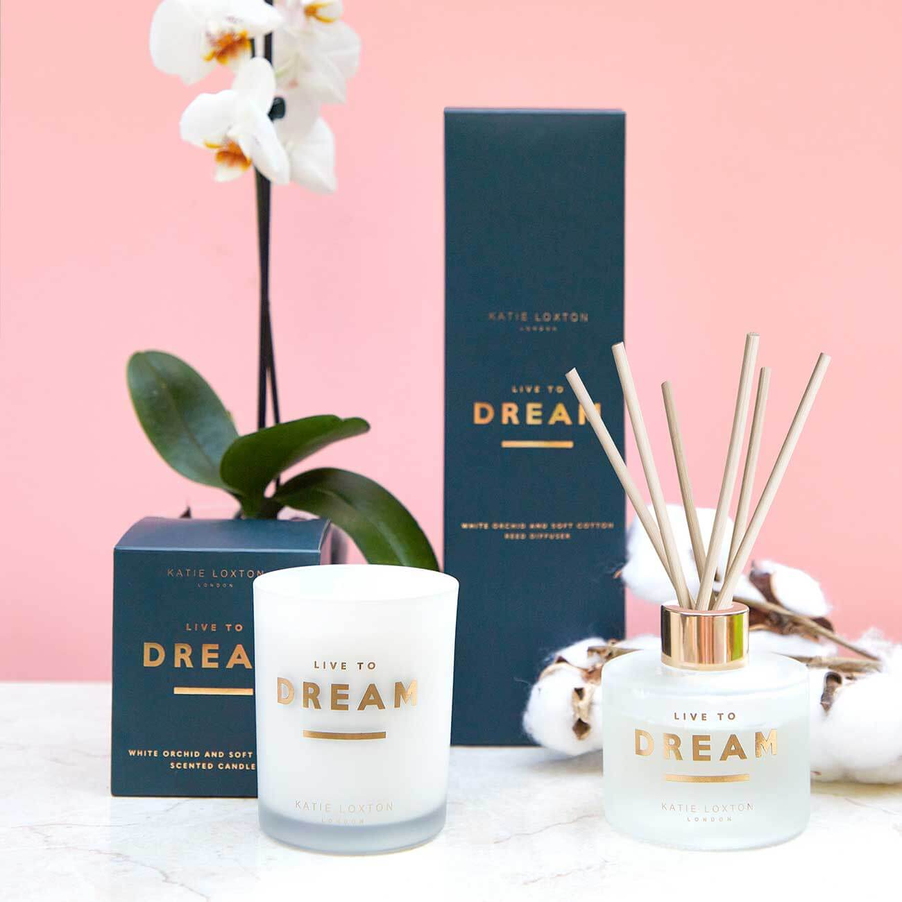 Sentiment Candle | Live To Dream | White Orchid and Soft Cotton |
