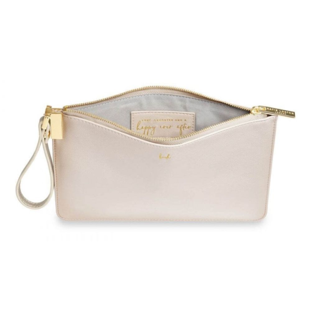 Bride Secret Message Pouch | Love Laughter & A Happy Ever After | Metallic White | 16 X 24cm