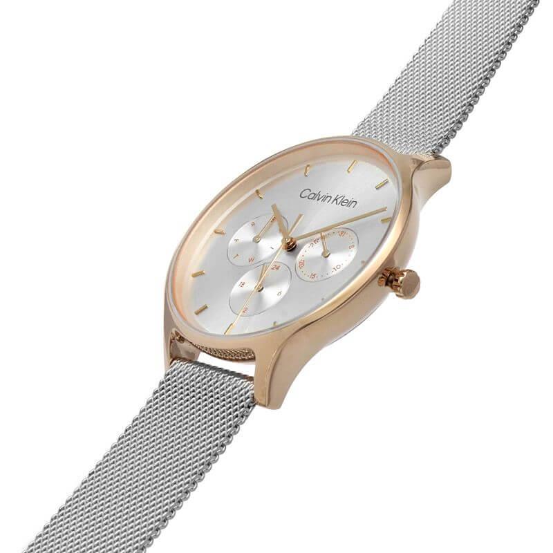 Multifunction Two Tone Steel Mesh Bracelet Strap Watch