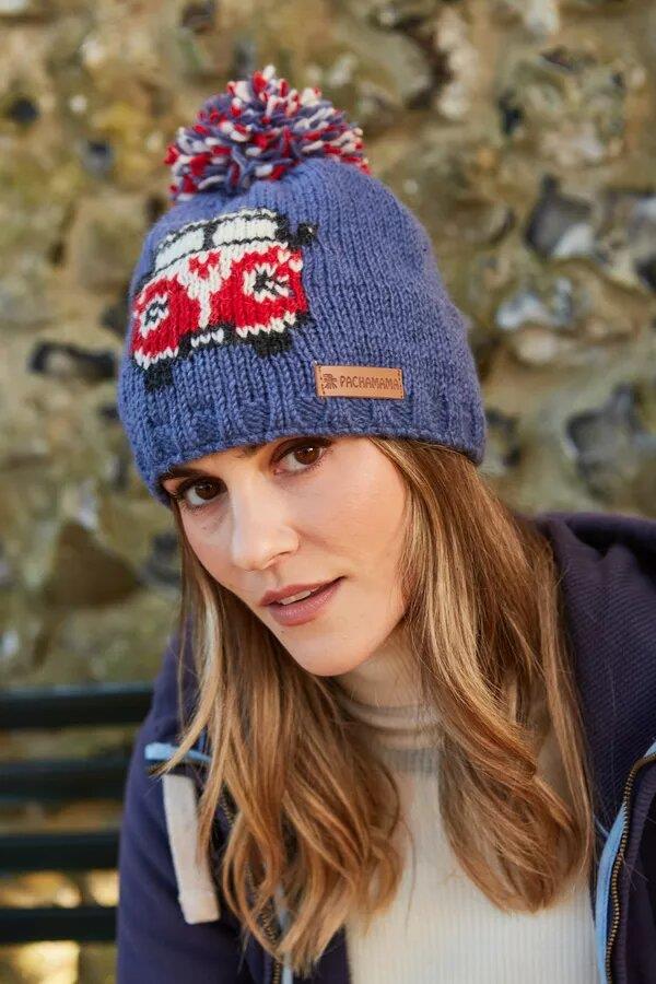 Happy Camper Bobble Beanie -Denim