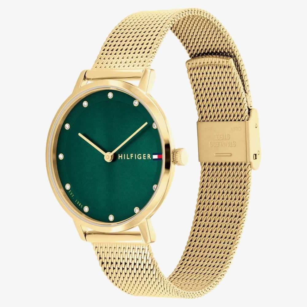 Pippa Gold Plated Mesh Strap With Green Dial Watch