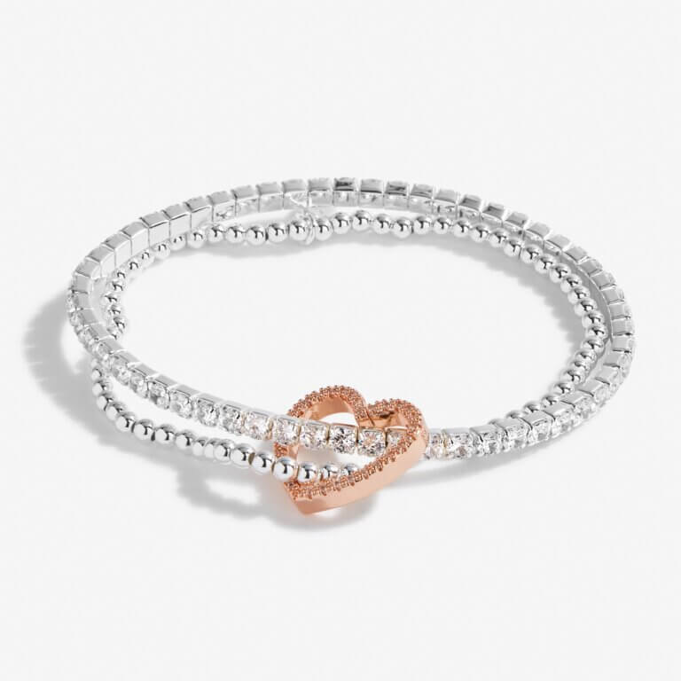 Lila Lustre | Heart | Silver And Rose Gold | Bracelet | 17.5cm Stretch