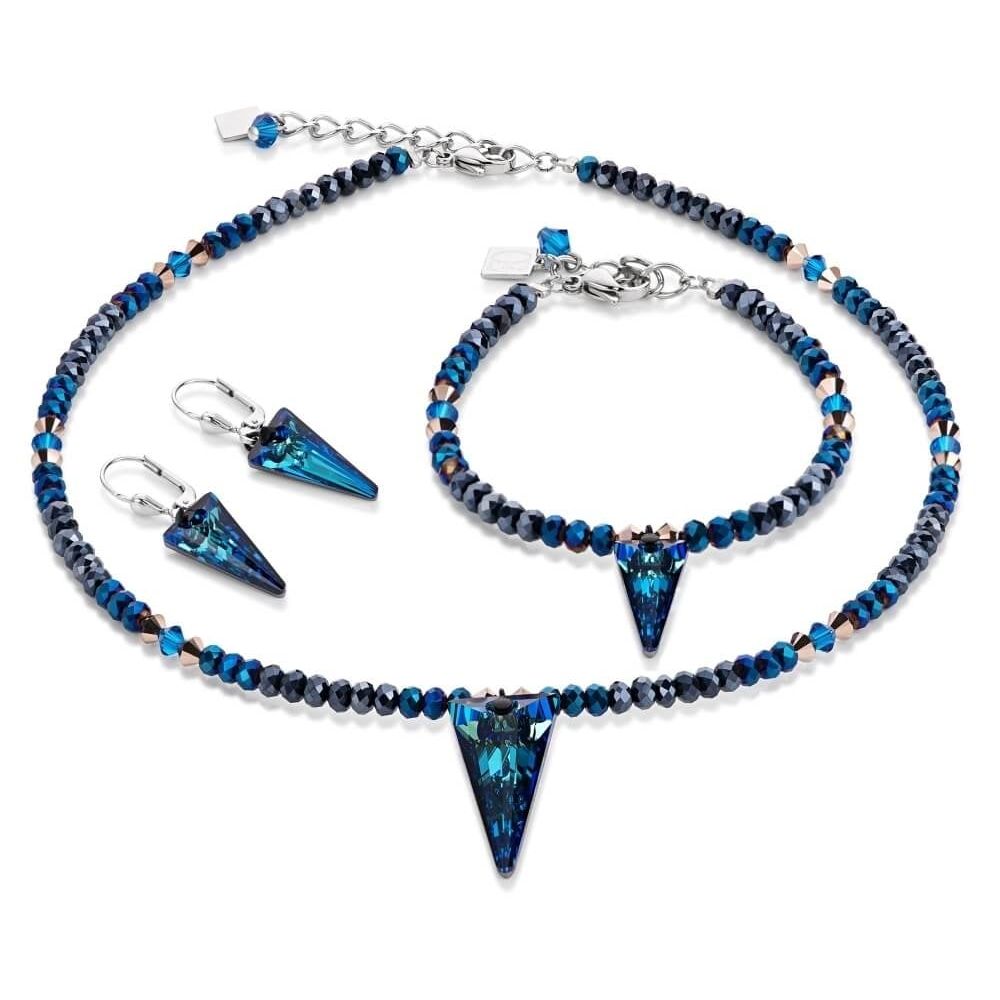 Blue Crystal Arrow Point Bracelet, Earrings & Necklace Set