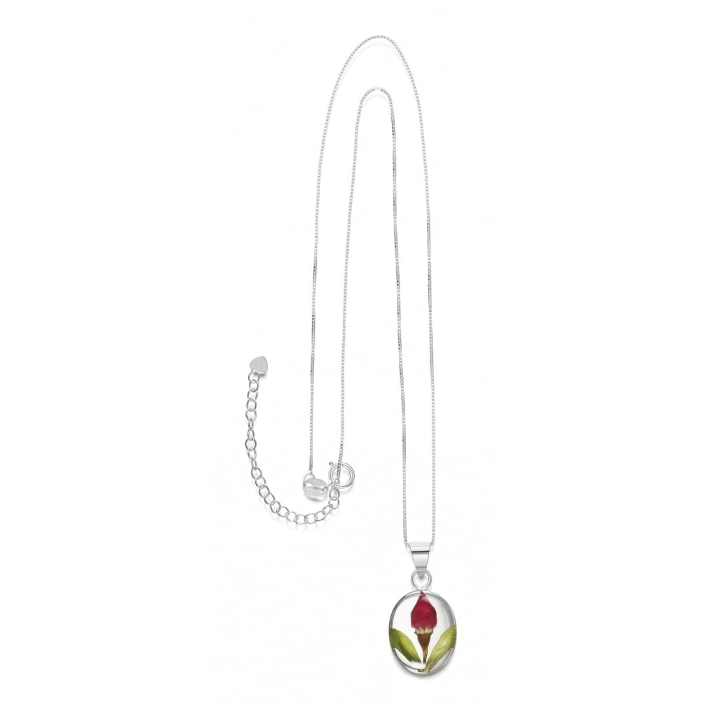 Silver Pendant - Rose bud - Oval