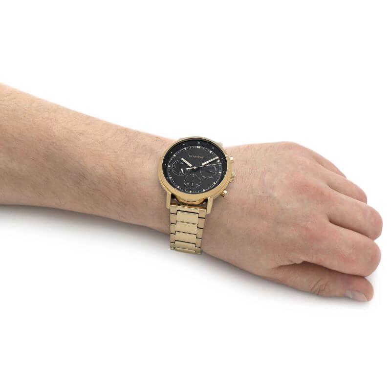 Gauge Black Chronograph Gold Tone Bracelet Strap Gents Watch