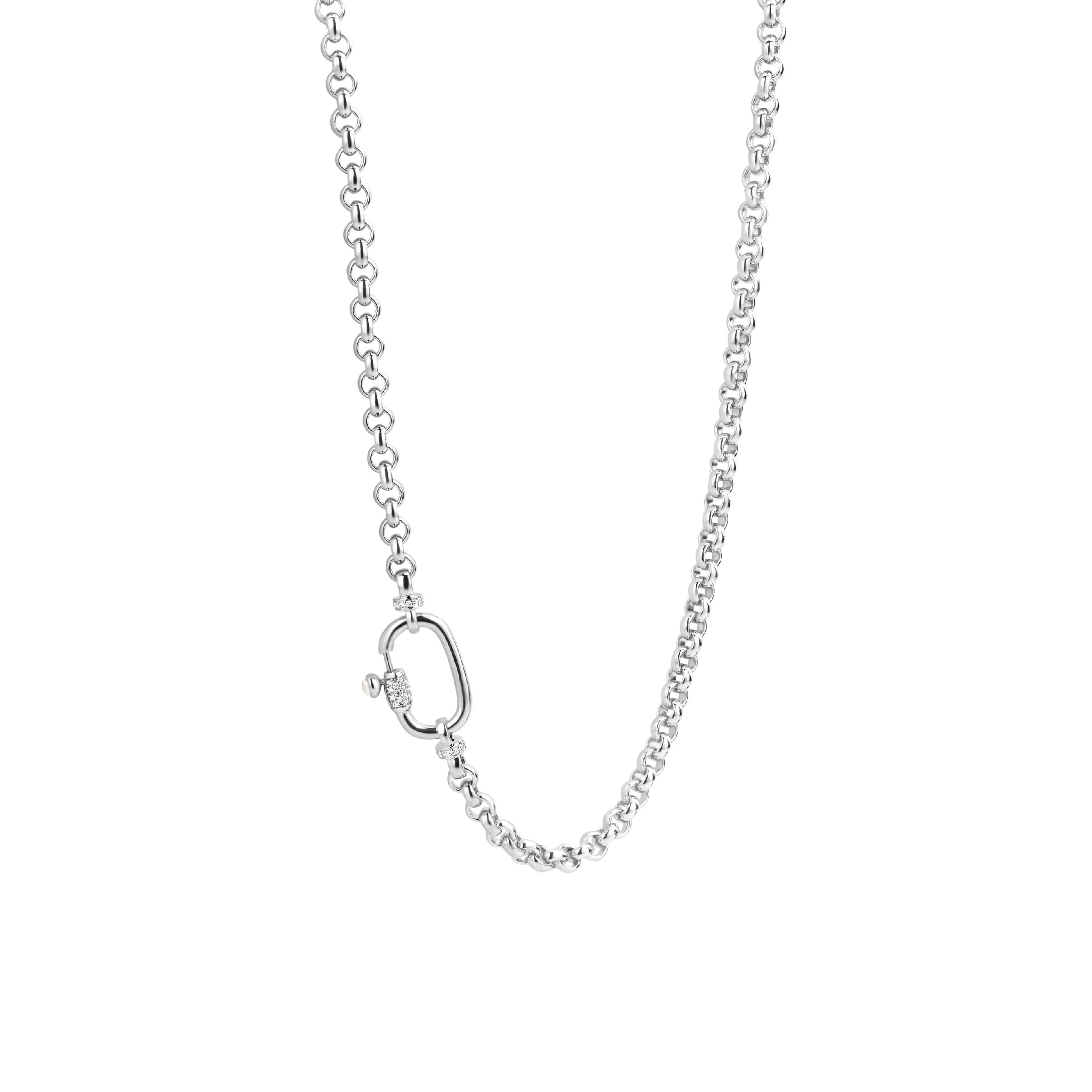 CZ & MOP Stones With Silver Links Chain Necklace
