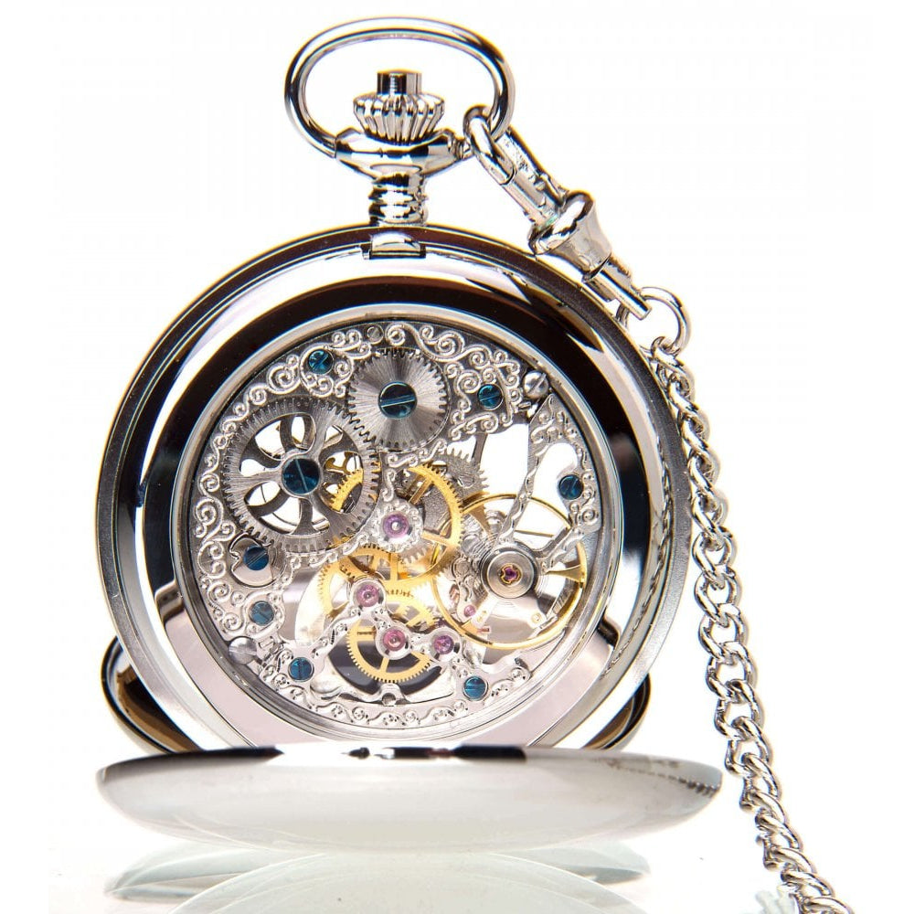 The Kensington - Chrome Mechanical Double Hunter Pocket Watch