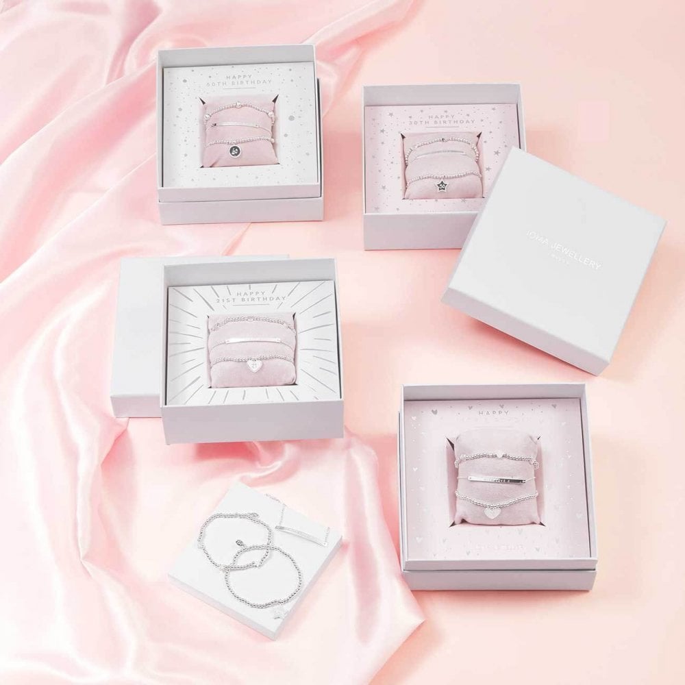 Occasion Gift Box | Happy 18th Birthday | Silver | Bracelets | X2 Bracelet 17.5cm Stretch X1 Bracelet 20cm