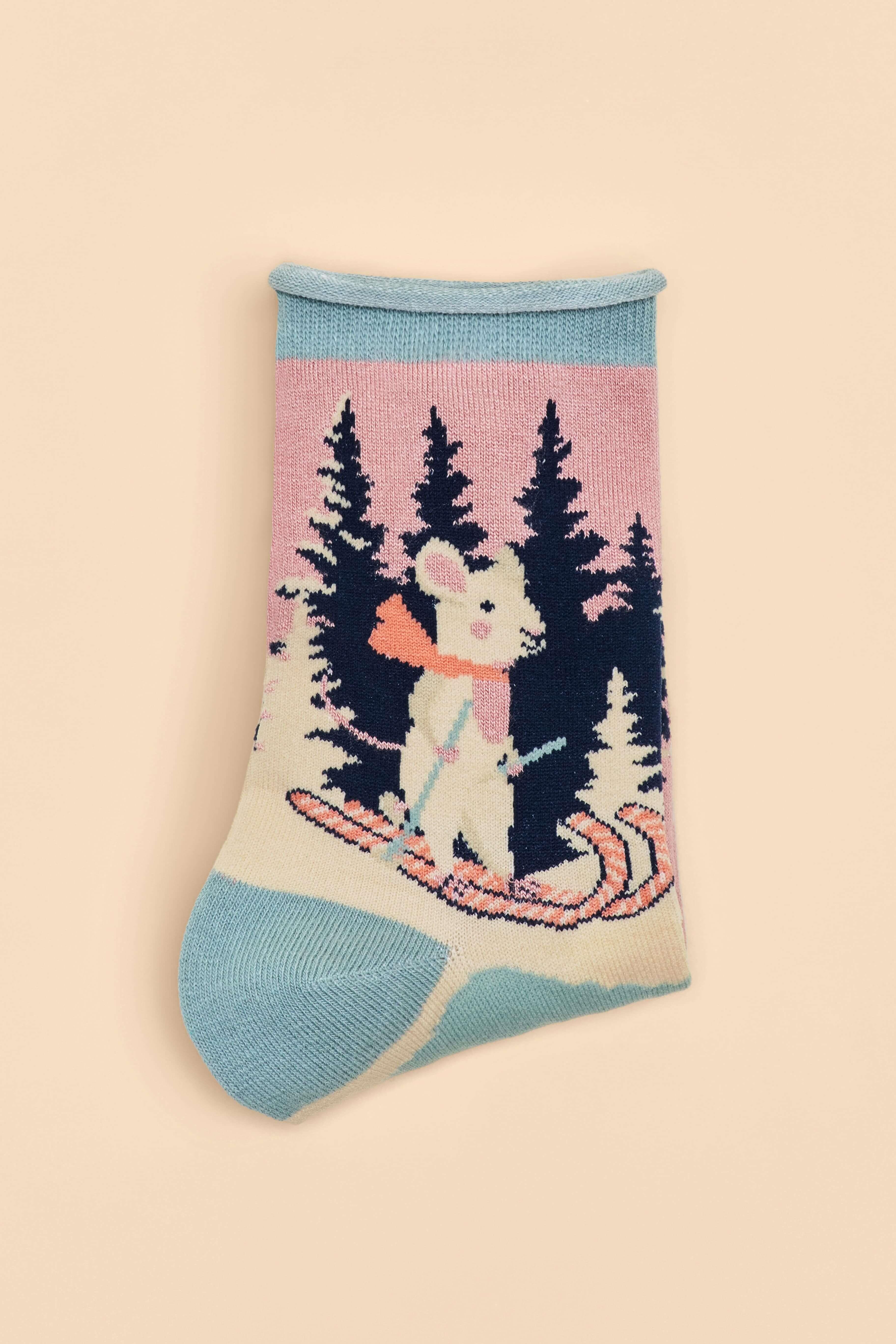 Mouse on Skis Ankle Socks