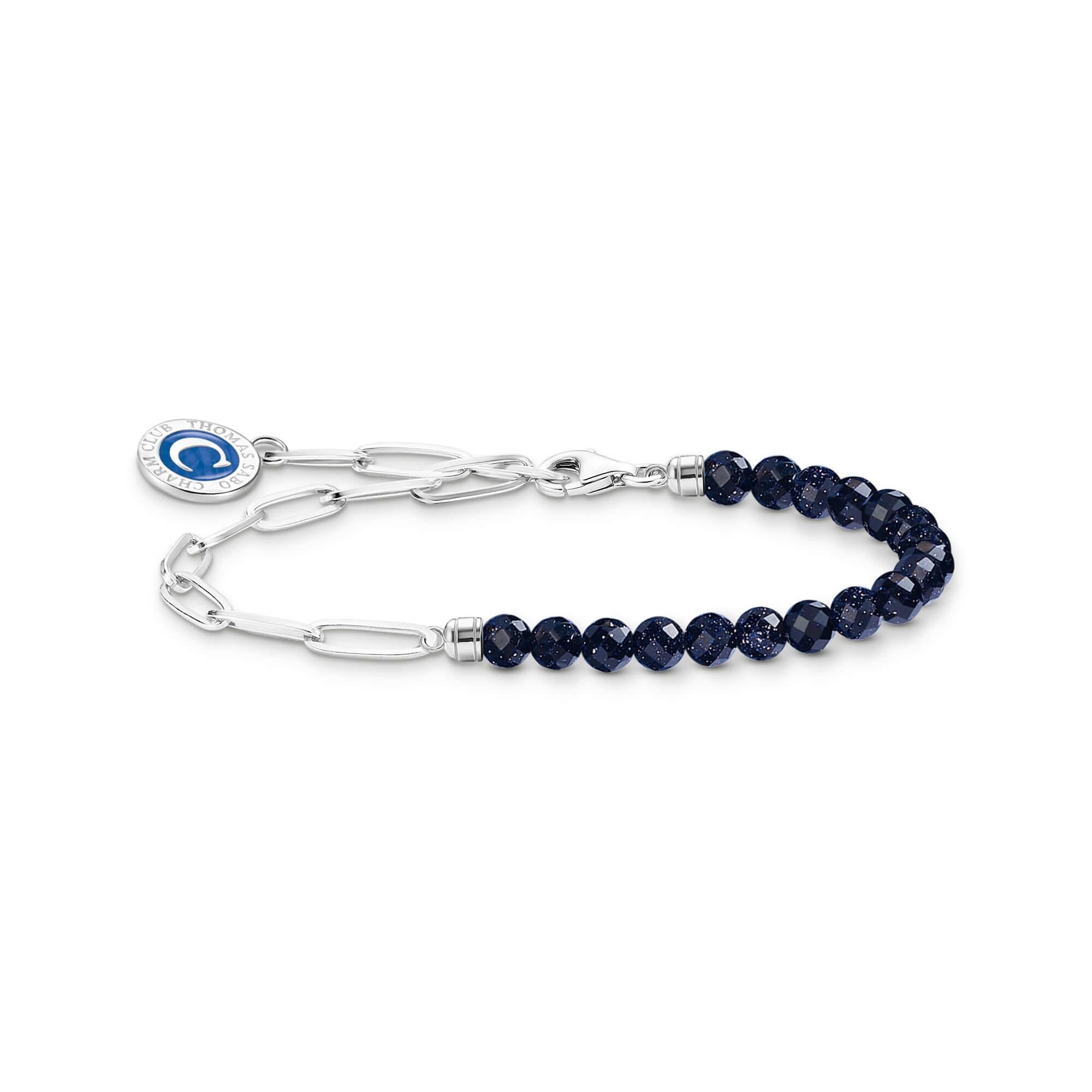 Charm holder, Link bracelet with Dark Blue Beads