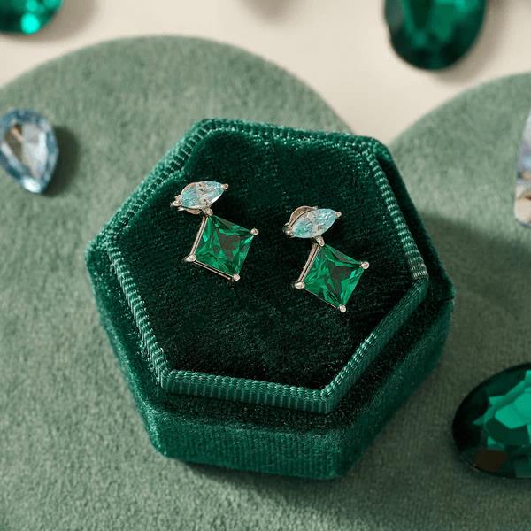 Esme Statement Studs In Emerald, Sky Blue CZ & Silver