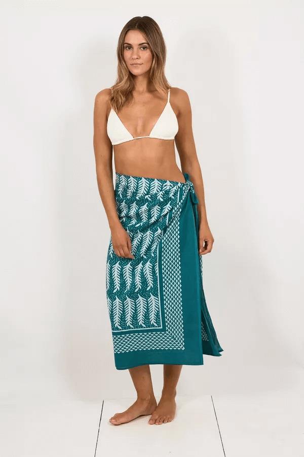 Hand Printed Cotton Sarong Fern Green