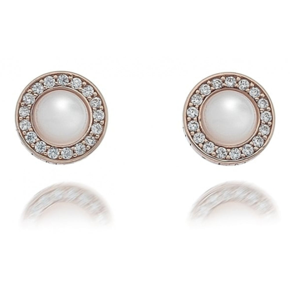 Rose Gold Plate White CZ and MOP studs