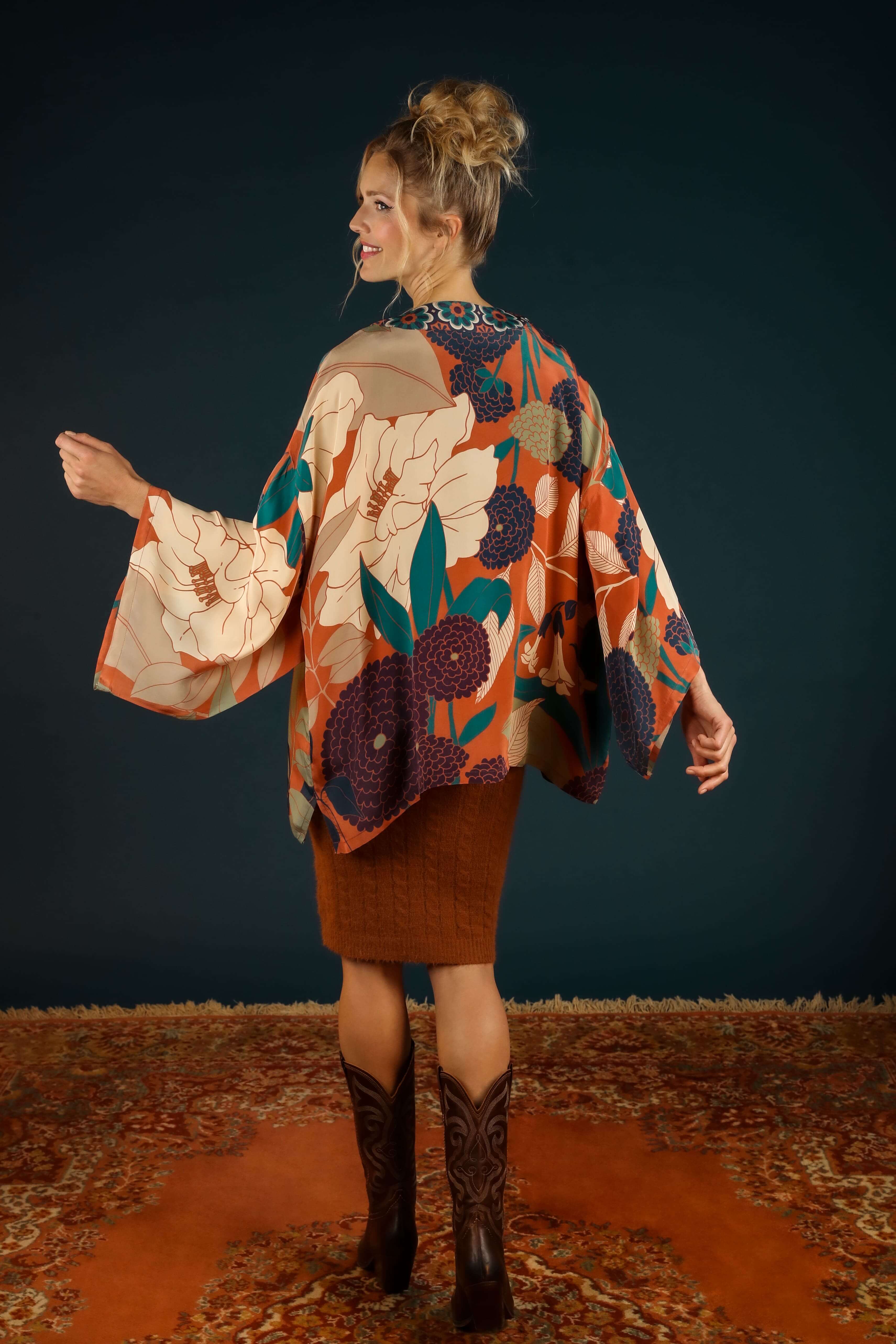 Luxury Kimono Jacket Winter Floral - Terracotta