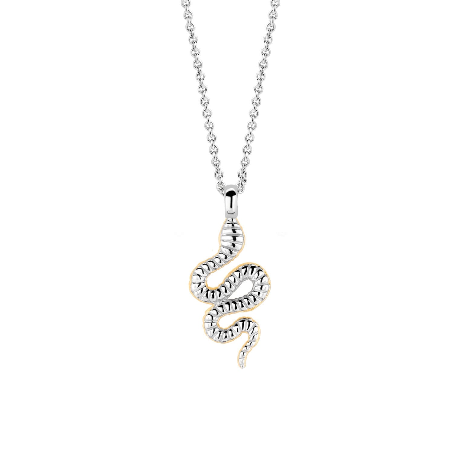 Gold Plated Snake Pendant With Silver Chain Necklace