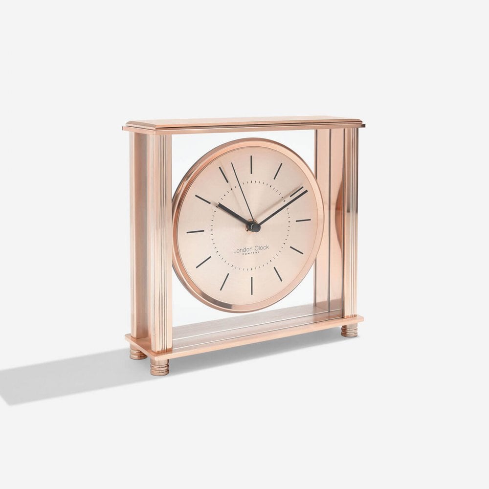 Square Metal and Glass Mantle Clock Large Gold