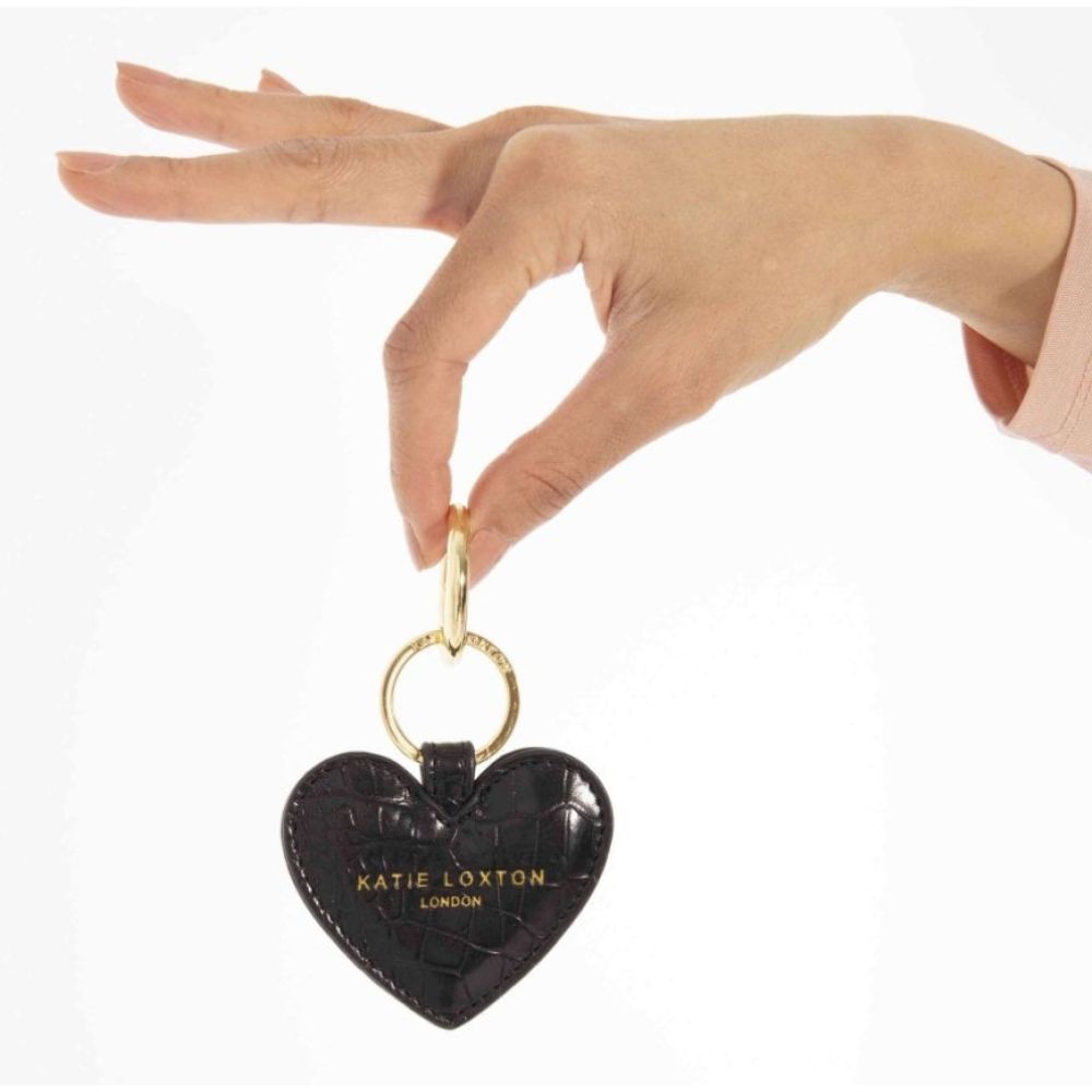 Celine Croc Heart Keyring - Black - 6.07x7.01cm