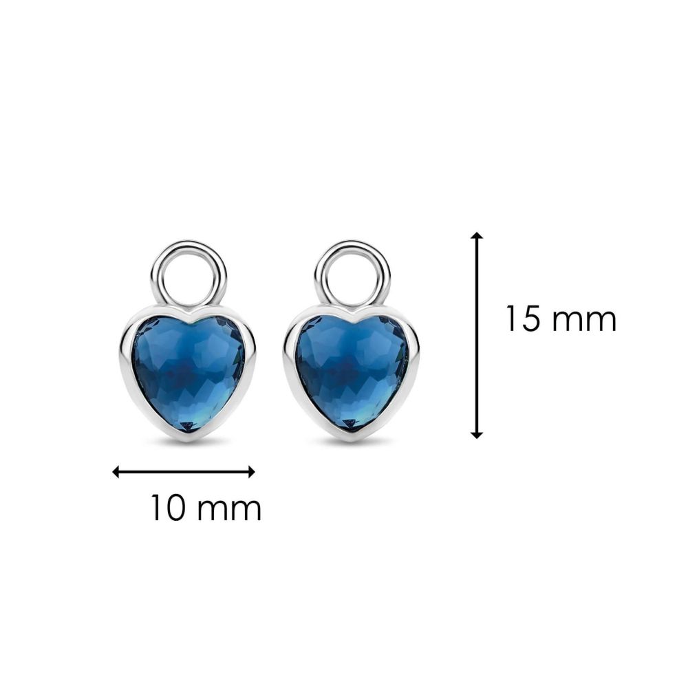 Double Sided Dark Blue Crystal Heart Silver Ear Charm