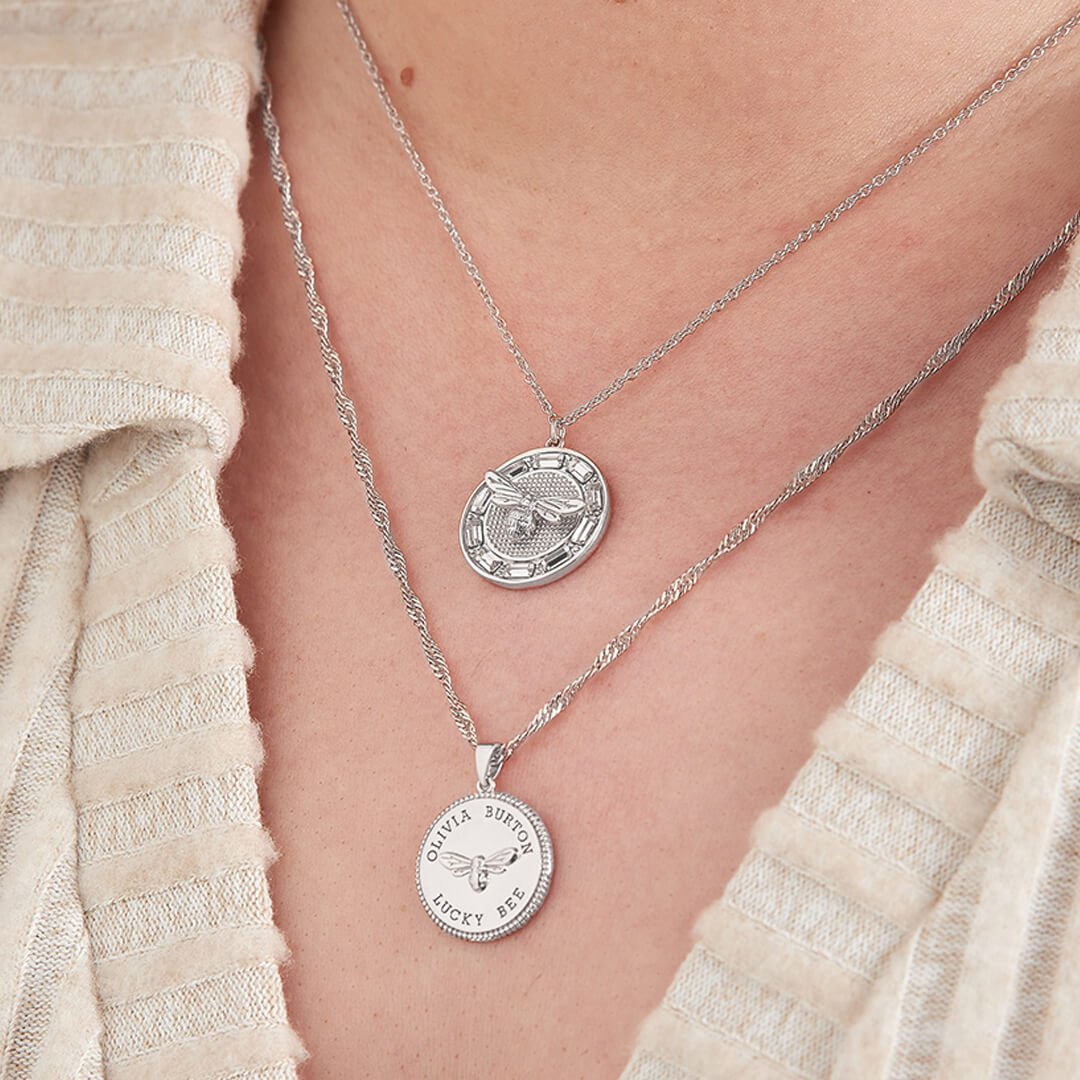 Lucky Bee Stone Set Pendant Silver Necklaces