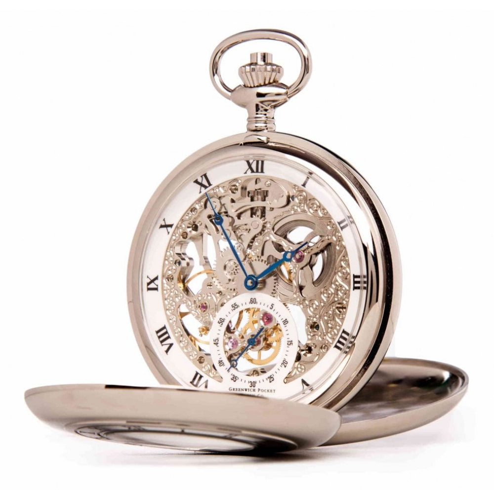 The Bridewell - Chrome Plated Mechanical Double Half Hunter Pocket Watch