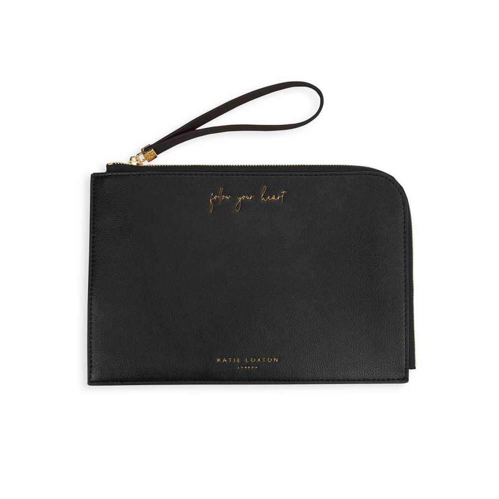 Secret Message Pouch | Follow Your Heart | The World Is Your Oyster | Black |
