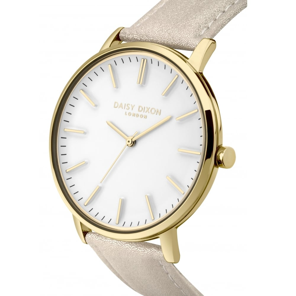 Harper Gold Metallic Strap With Overside Gold Case & White Dial Ladies Watch