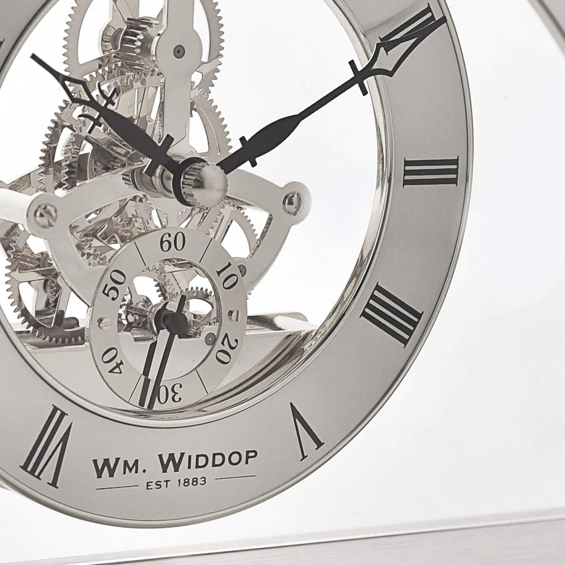 Silver Arch Mantel Clock Skeleton Dial Roman