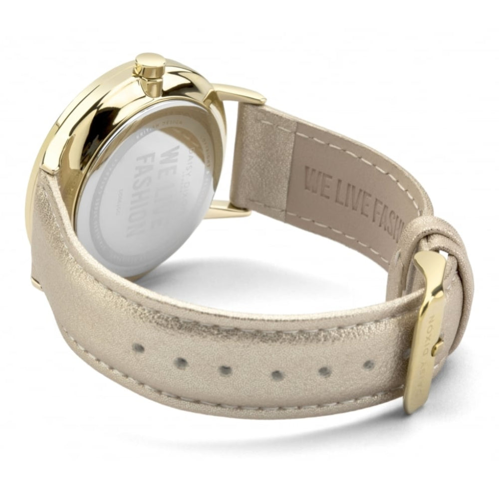 Harper Gold Metallic Strap With Overside Gold Case & White Dial Ladies Watch