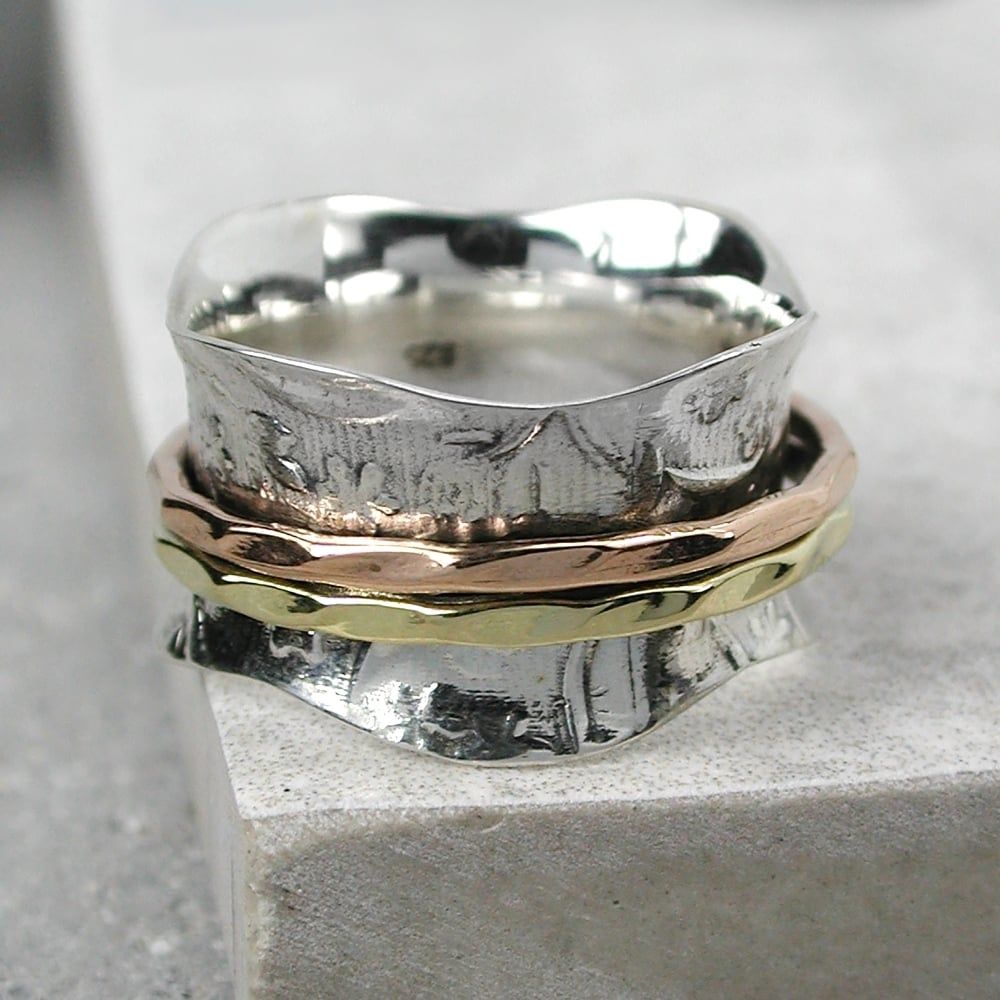 Flower/Leaf Spinning Ring With 2 Bands