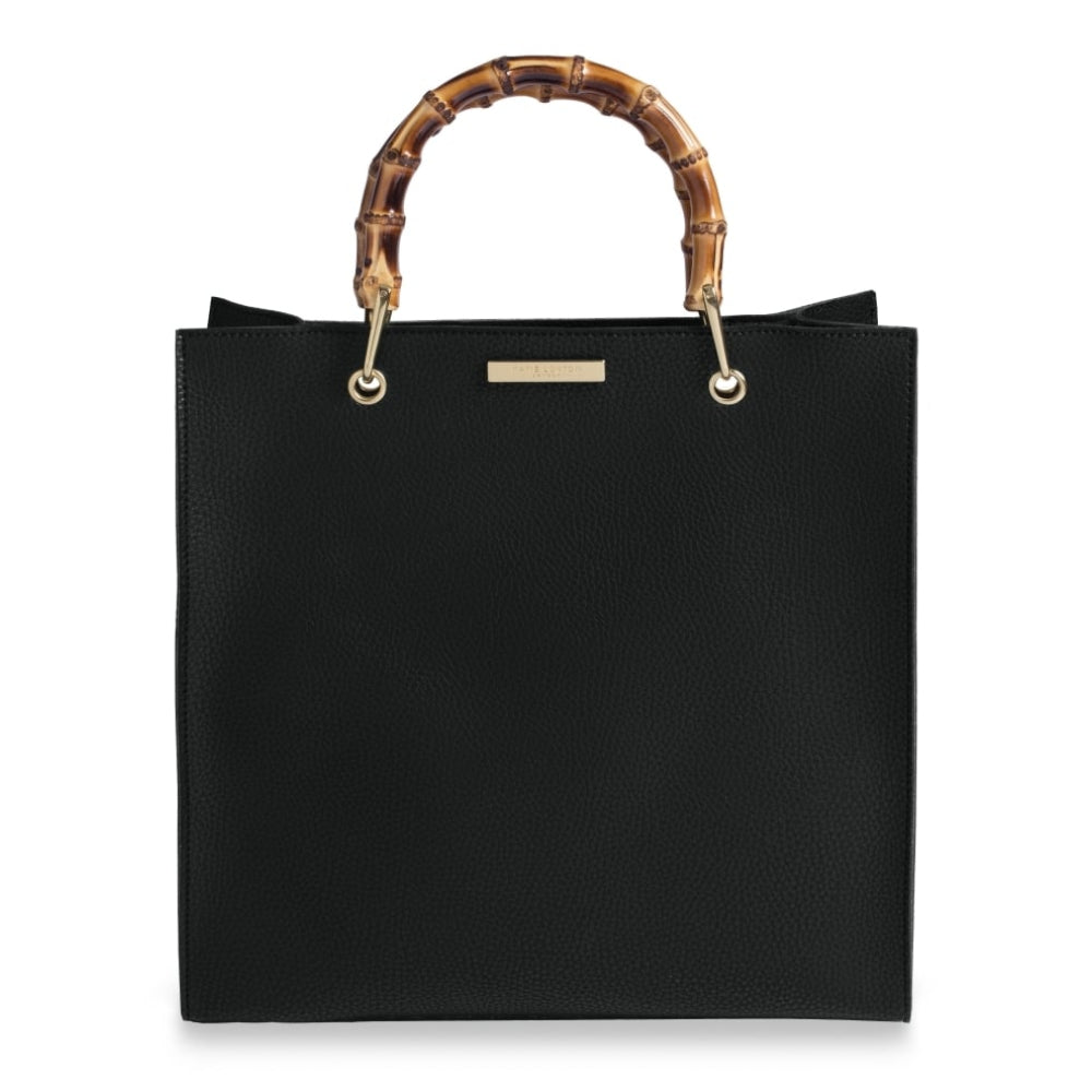 HANDBAG - AMELIE BAMBOO - handbag with bamboo handle - black - 30.5x31x13cm