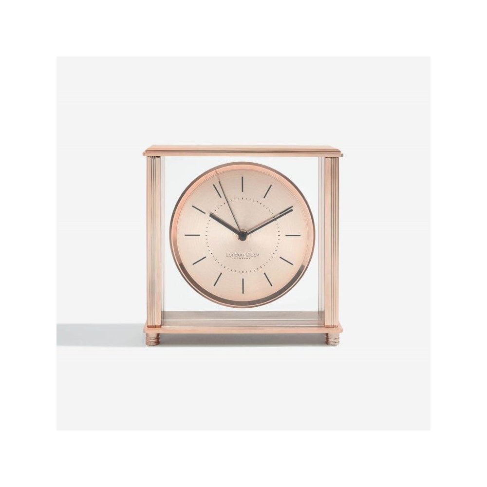 Square Metal and Glass Mantle Clock Large Gold