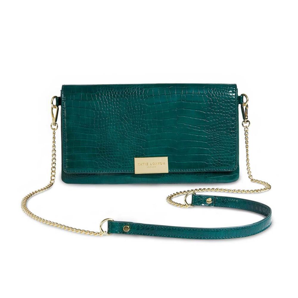 Celine Faux Croc Fold Over Crossbody | Forest Green