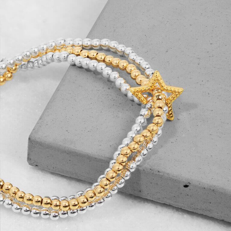 Lila | Gold Star | Silver And Gold | Bracelet | 17.5cm Stretch