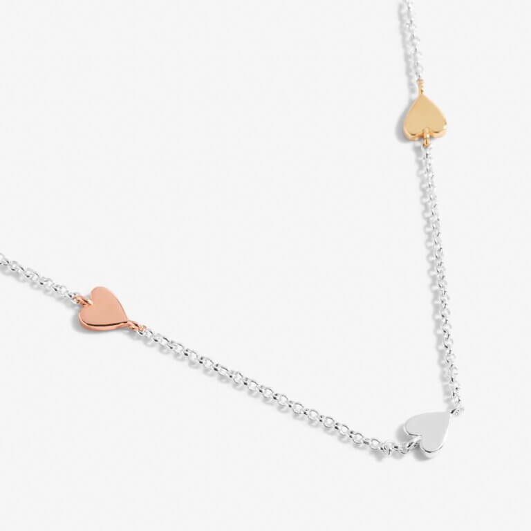 Florence Hearts | Heart Necklace | Silver Rose Gold And Gold | Necklace | 46cm + 5cm Extender