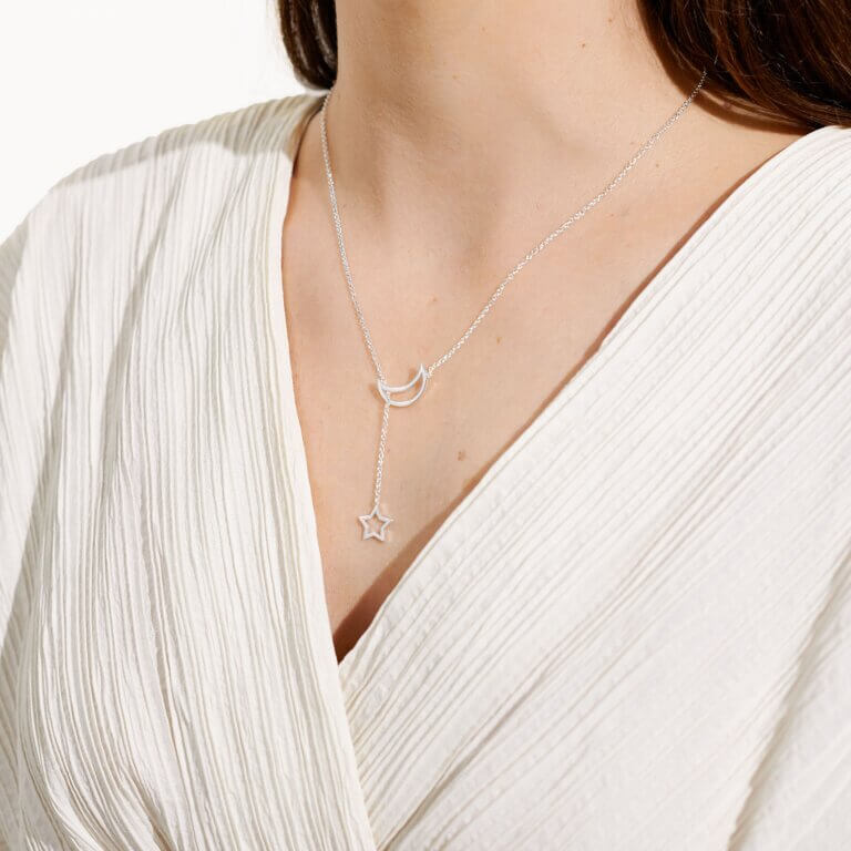 Lyra Lariats | Moon Lariat | Silver | Necklace | 45cm 5cm Drop + 5cm Extender