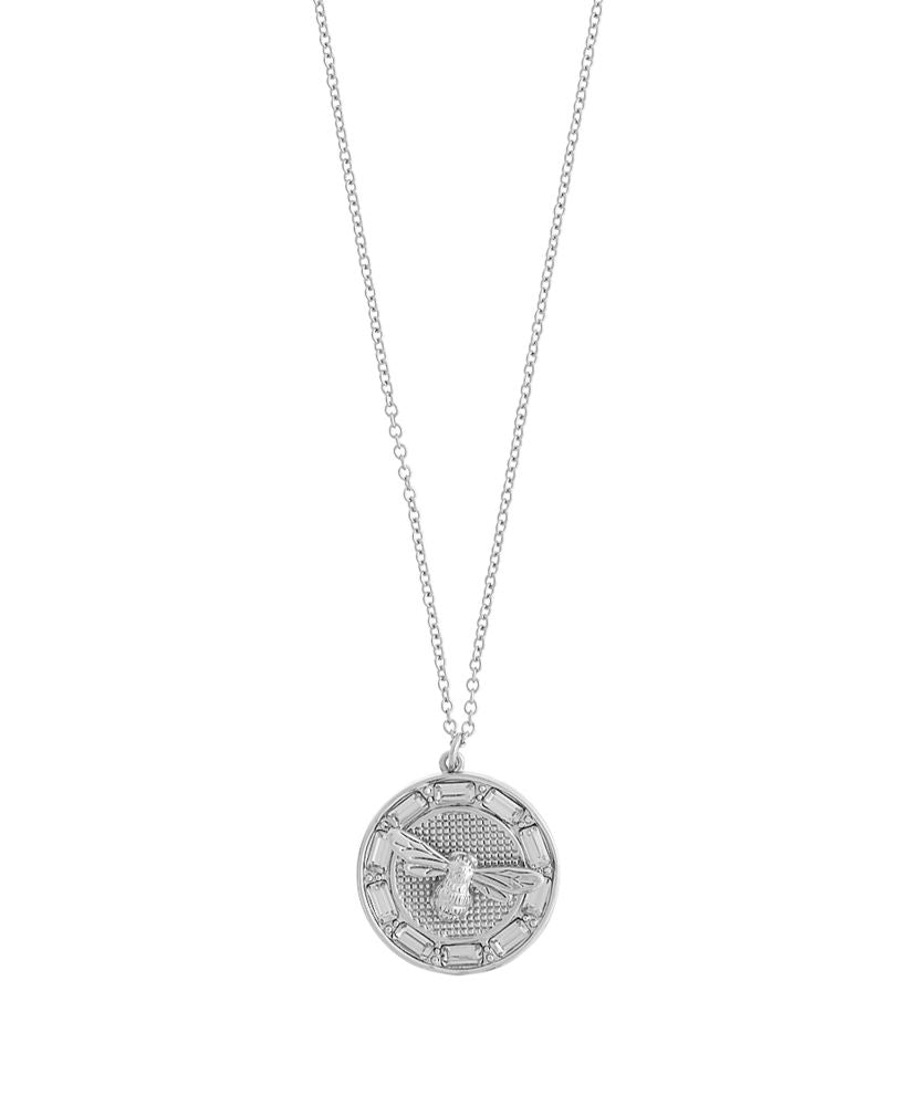 Lucky Bee Stone Set Pendant Silver Necklaces