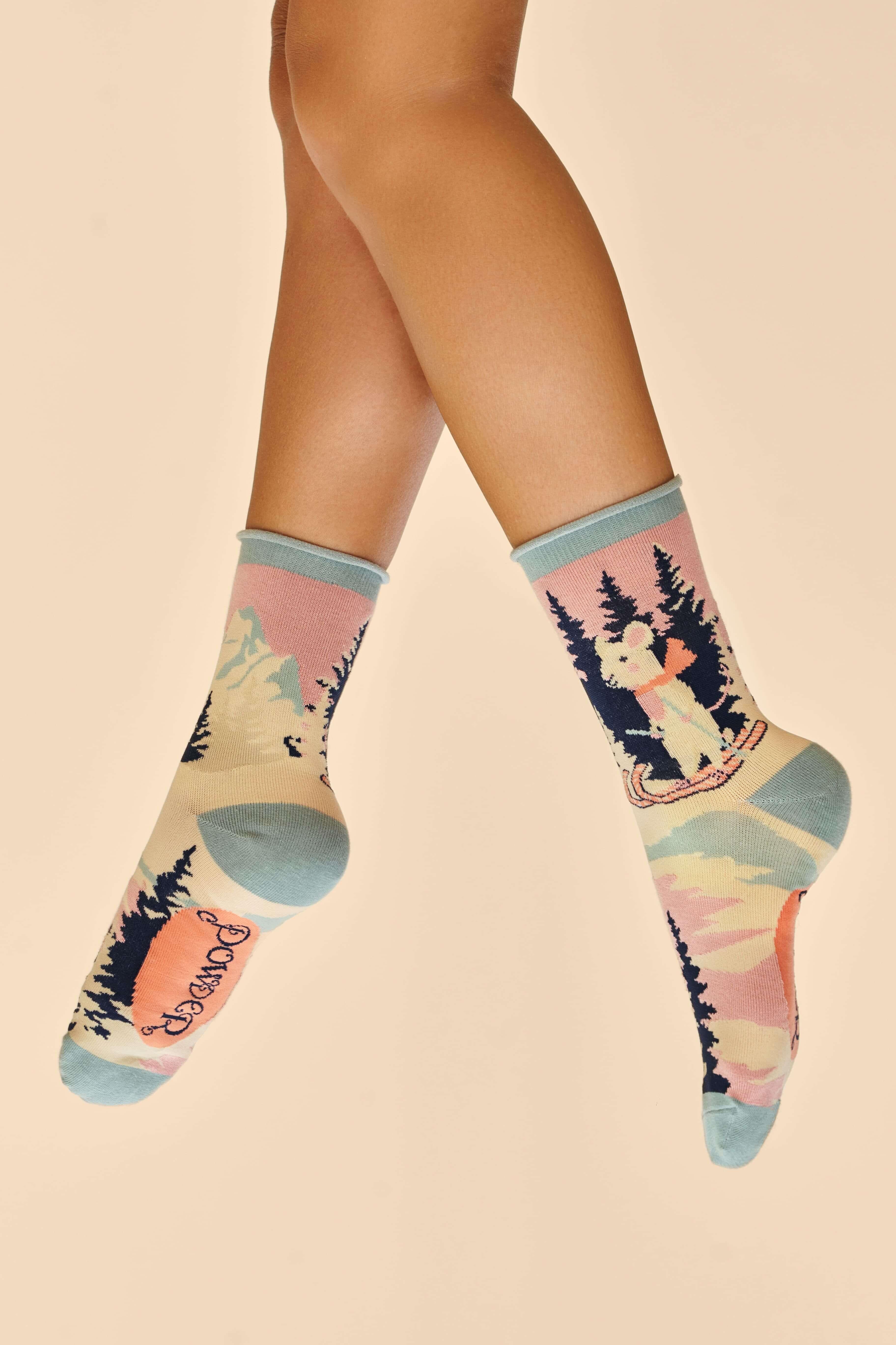 Mouse on Skis Ankle Socks