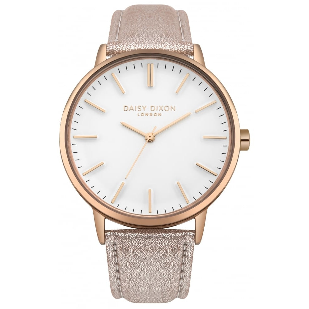 Harper Nude Metallic Strap With Overside Rose Gold Case & White Dial Ladies Watch